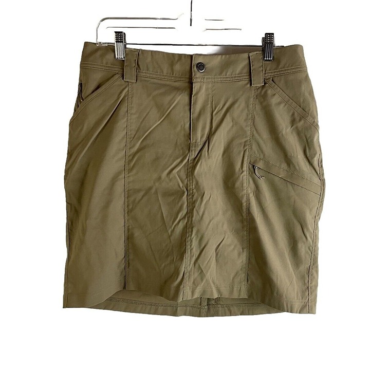 Duluth Trading Co Womens 12 Nylon Travel Skort Skirt Brown Hiking Trail