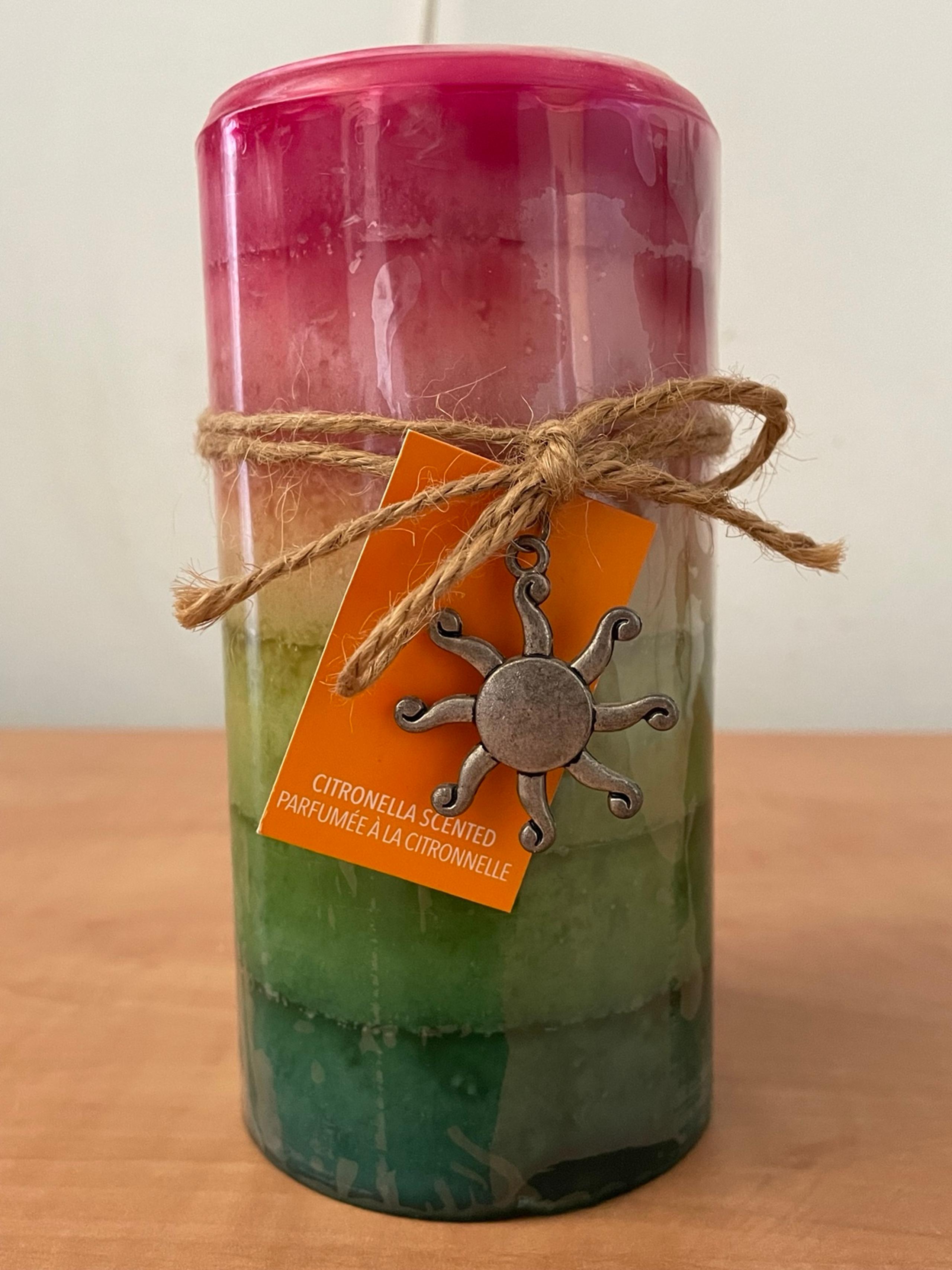 Pier 1 Imports Discontinued Citronella Scented Rainbow Layered Pillar Candle
