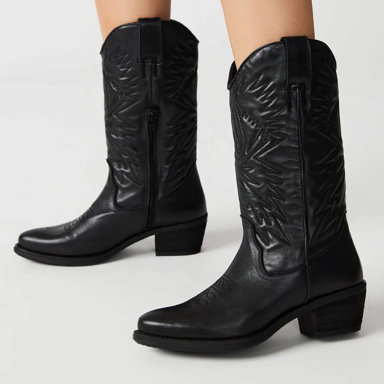 Steve Madden Hayward Black Leather Cowboy Boots New