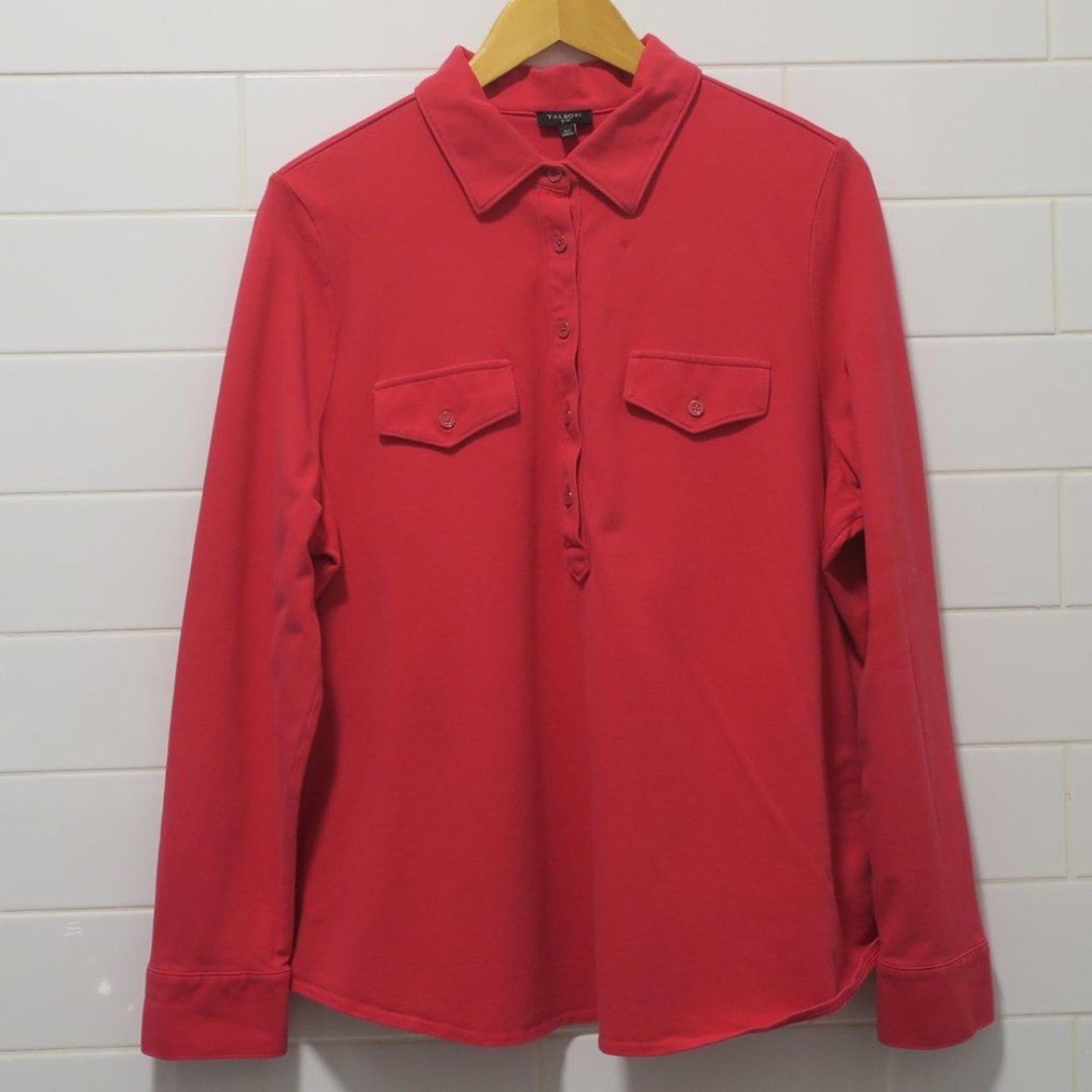TALBOTS POLO SHIRT sz 2X hot pink collar button pockets long sleeve spring knit