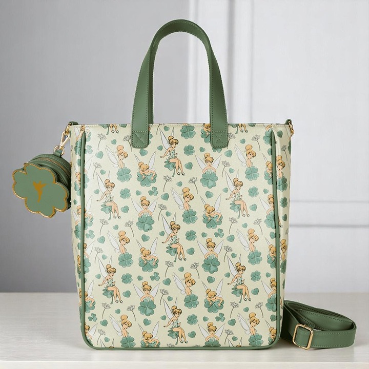 Peter Pan Tinker Bell Clover All-Over Print Tote Crossbody Bag