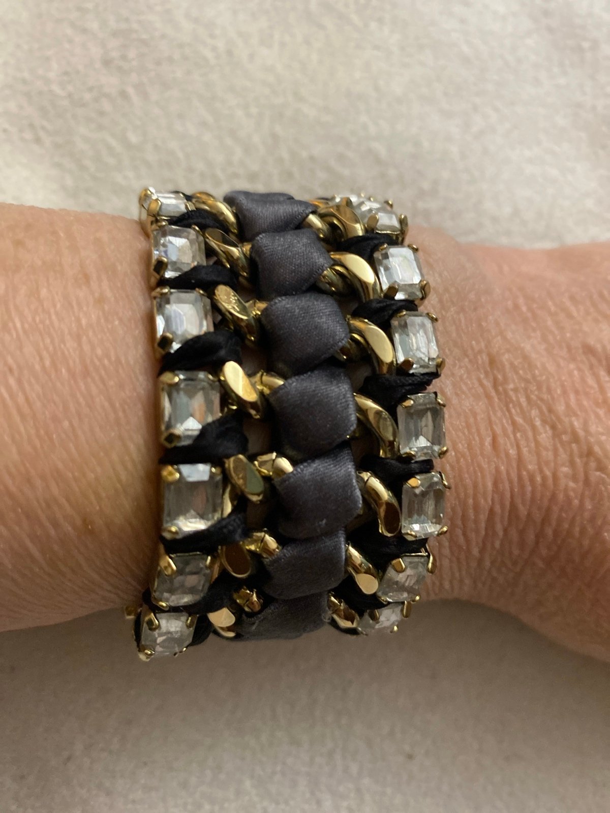 Stella & Dot Tempest Wide Chain Ribbon Rhinestone Bracelet