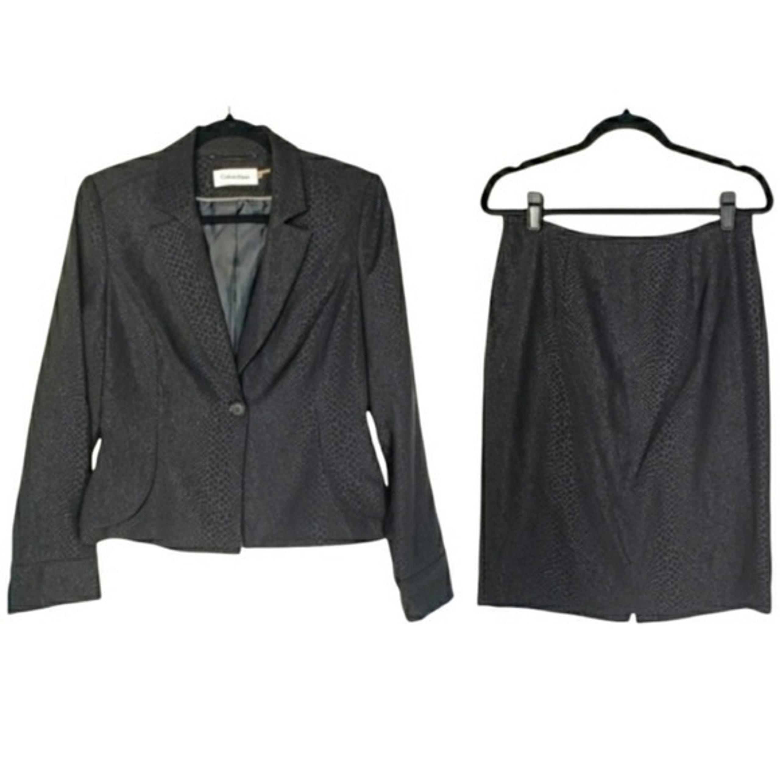 2pc Black Snakeprint Reptile Animal Print Skirt Suit Size 6 (S) - Calvin Klein
