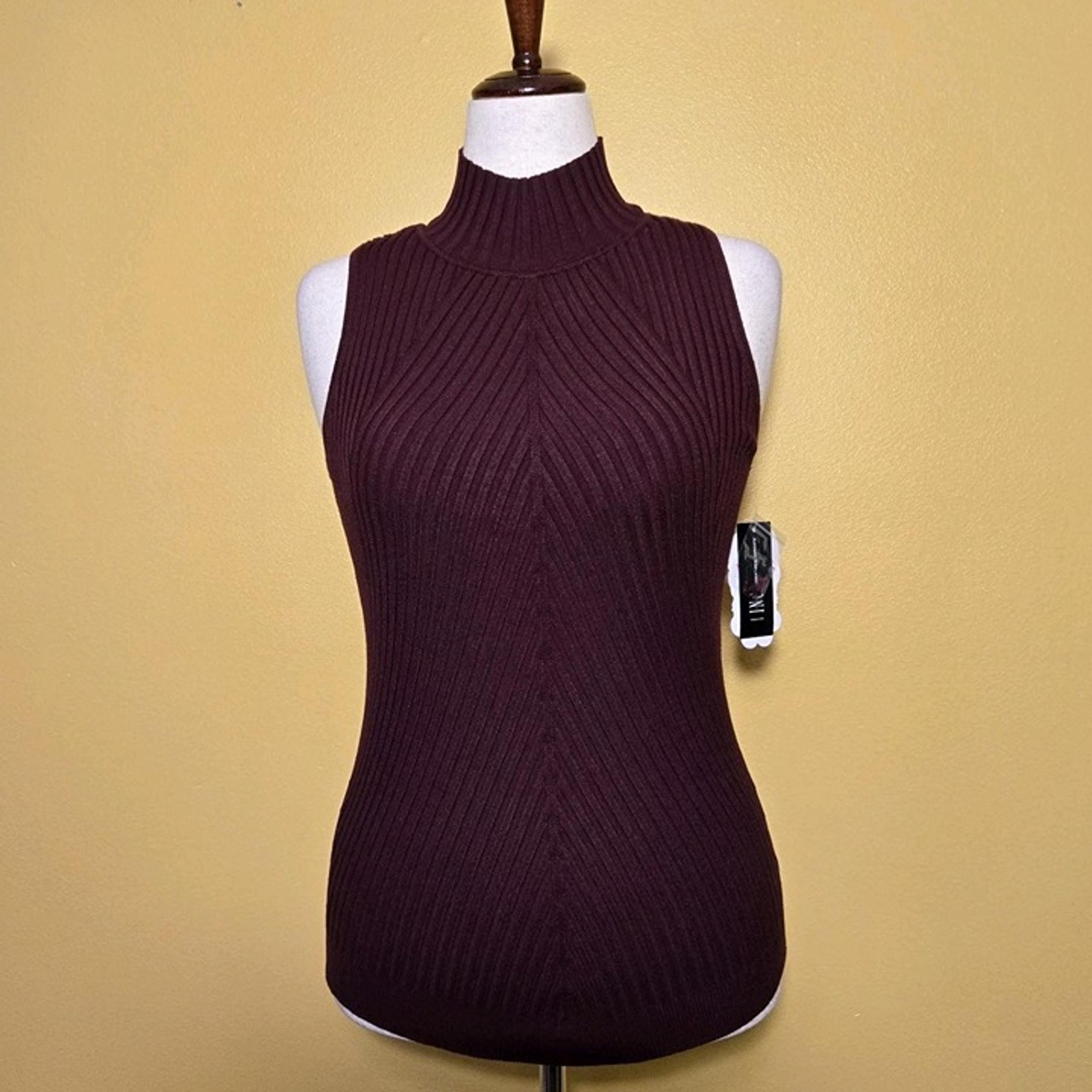 International Concepts Iris Meets Inc Sleeveless Mock Neck Sweater Maroon L NWT