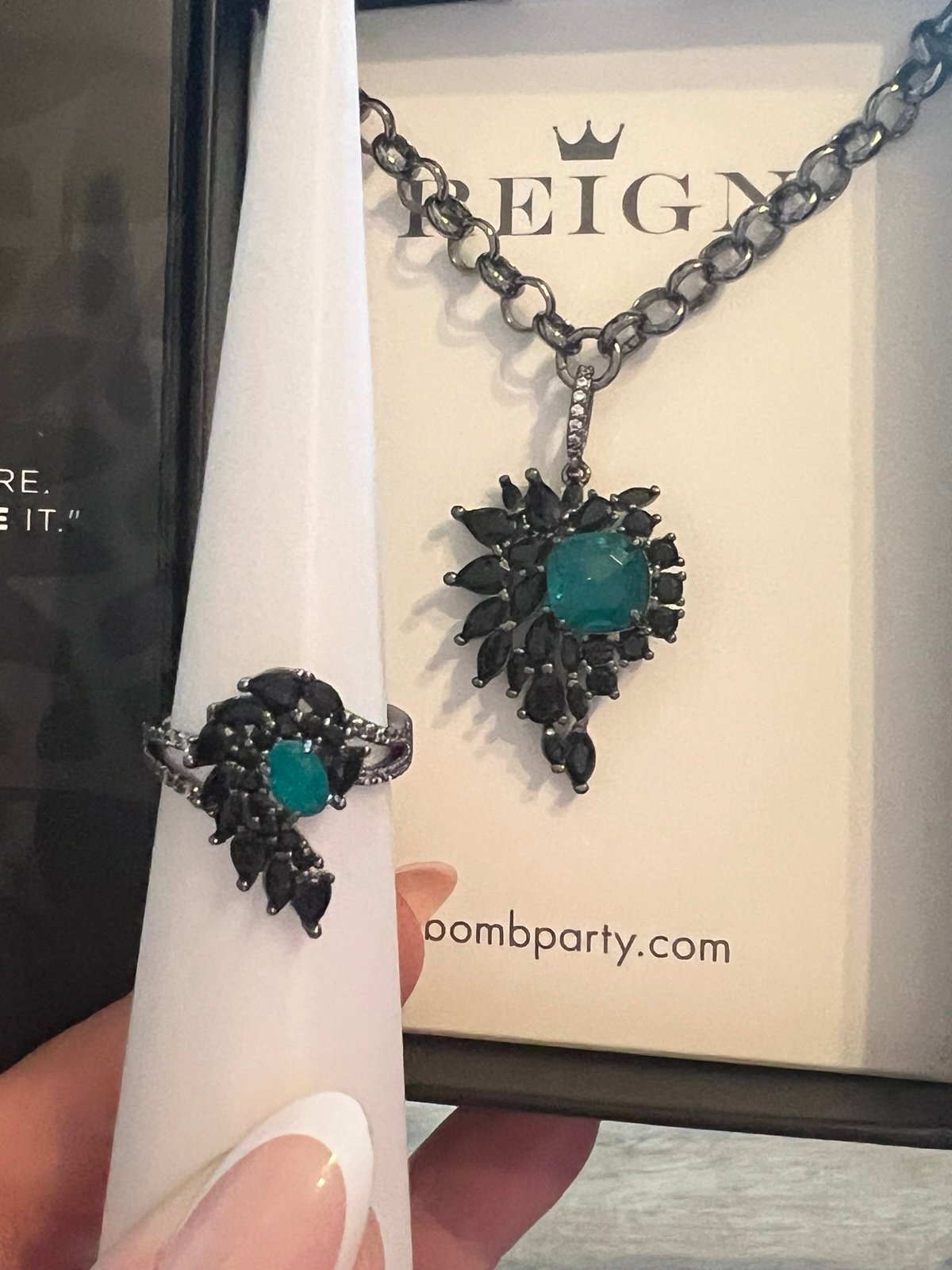 BOMB PARTY. REIGN VILLAIN SIZE 8 RING AND NECKLACE SET