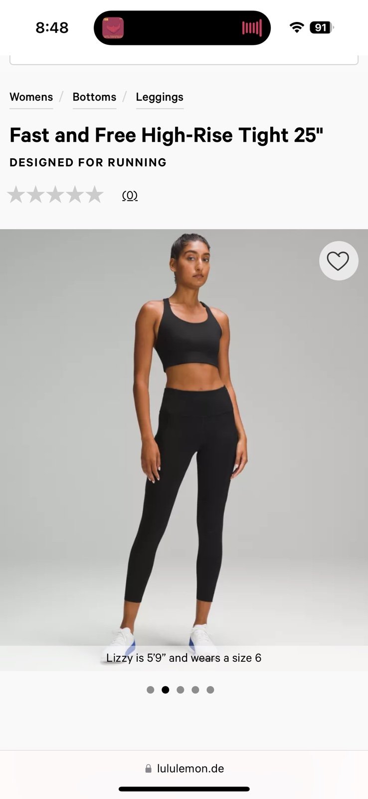 NWT Fast and Free High-Rise Tight 25 black SZ 6