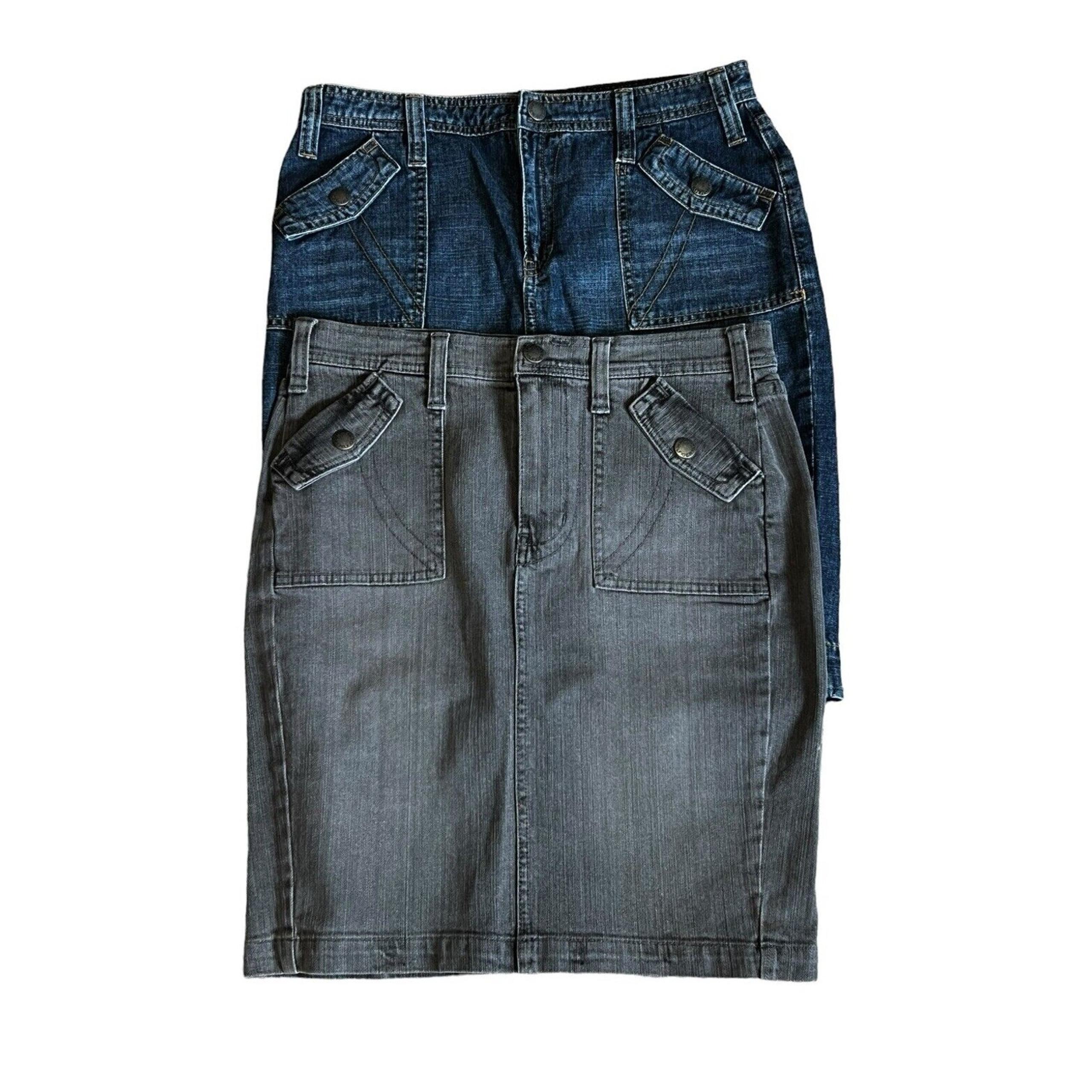 Tommy Hilfiger Women's 6 Knee Length Denim Jean Skirt Lot of 2 Blue & Gray