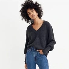 MADEWELL | Dashwood Balloon Sleeve V-neck Sweater - [Small, Charcoal Gray]
