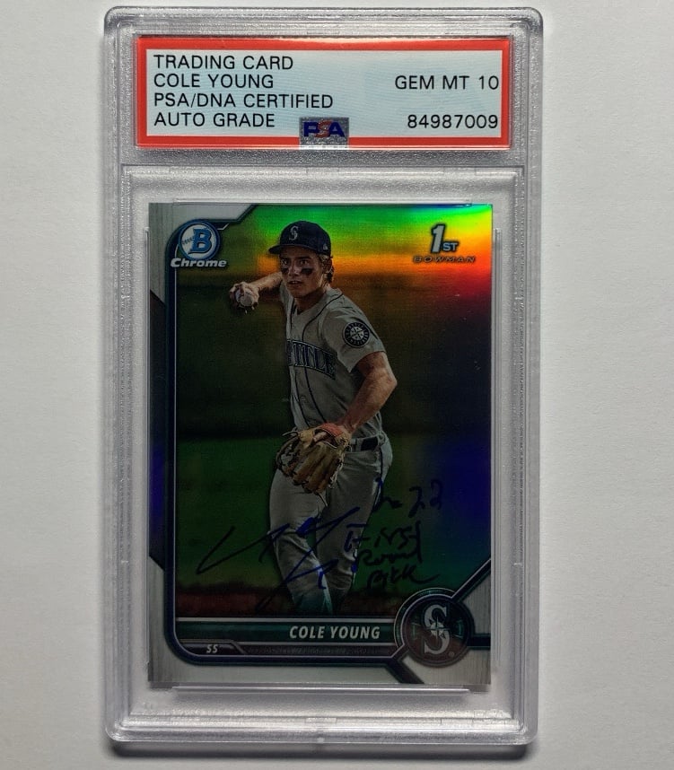 Cole Young 2022 Topps Bowman Draft 1st Chrome Refractor Rookie Card Auto PSA 10