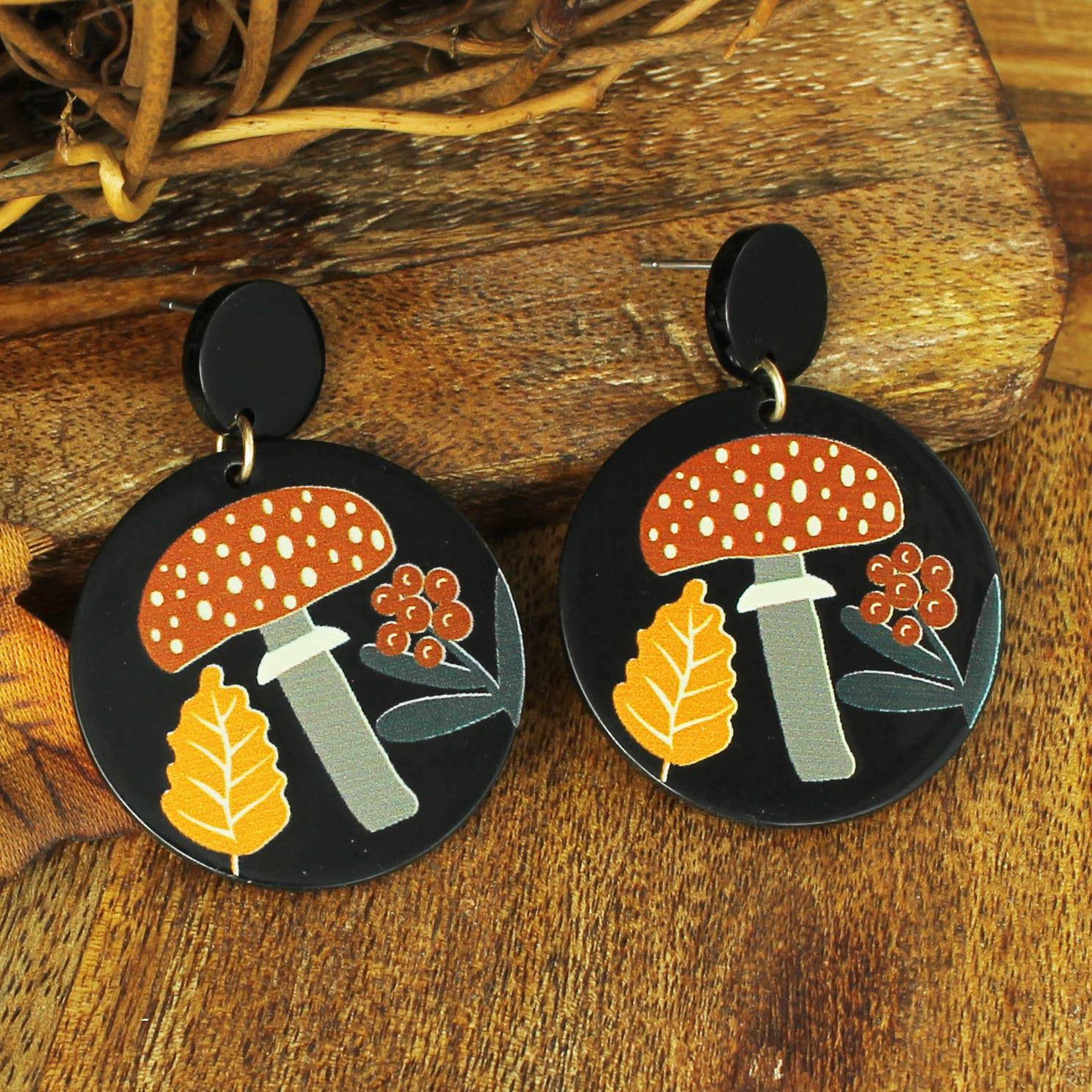 Retro Shroom Toadstool Print Earrings