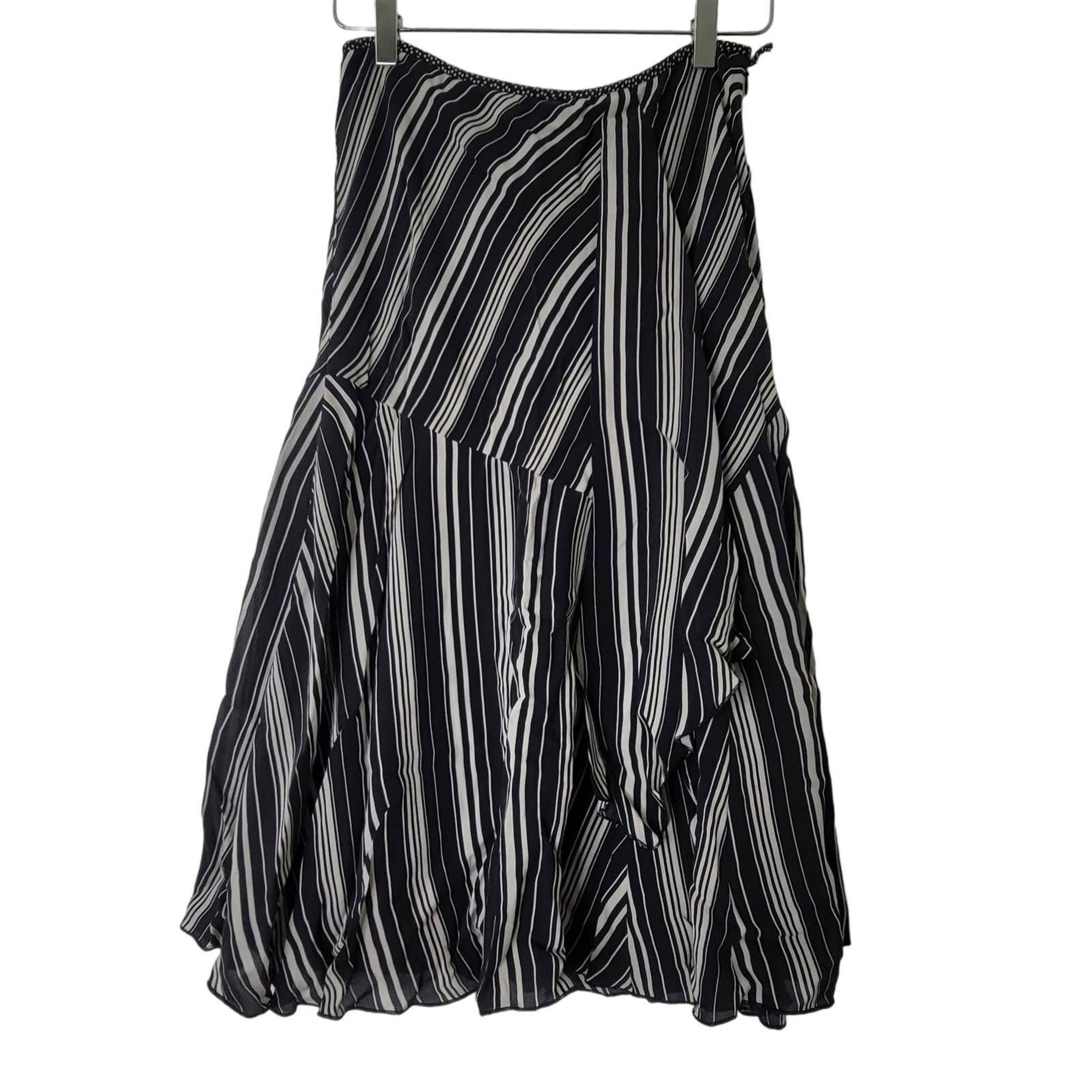 Nine West Silk Midi Skirt Size 2 Black White Striped Y2K