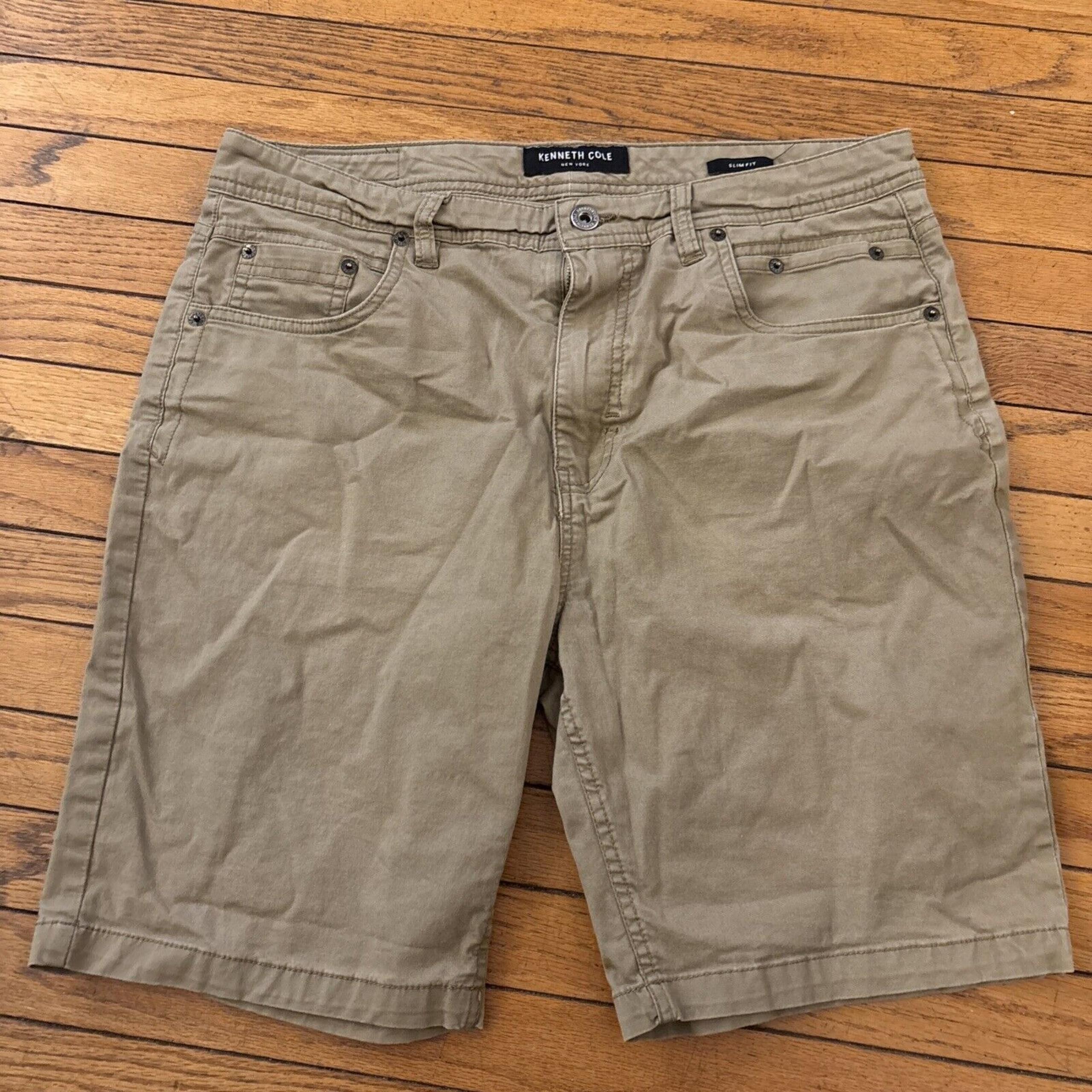 Kenneth Cole Shorts Mens 33  Slim Fit Casual Chino  Walking Flat Front Khaki