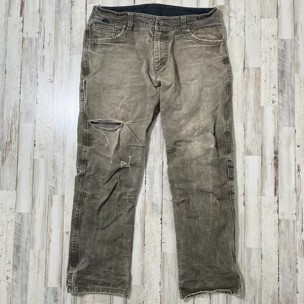 Vintage Kuhl Green Gray Dark Wash Faded Cargo Hiking Pants Mens Size 34 x 31