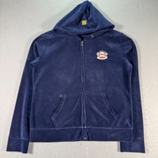 Paul Frank Hoodie Sweatshirt Womens 2XL Blue Monkey Patched Soft Velvet Cotton