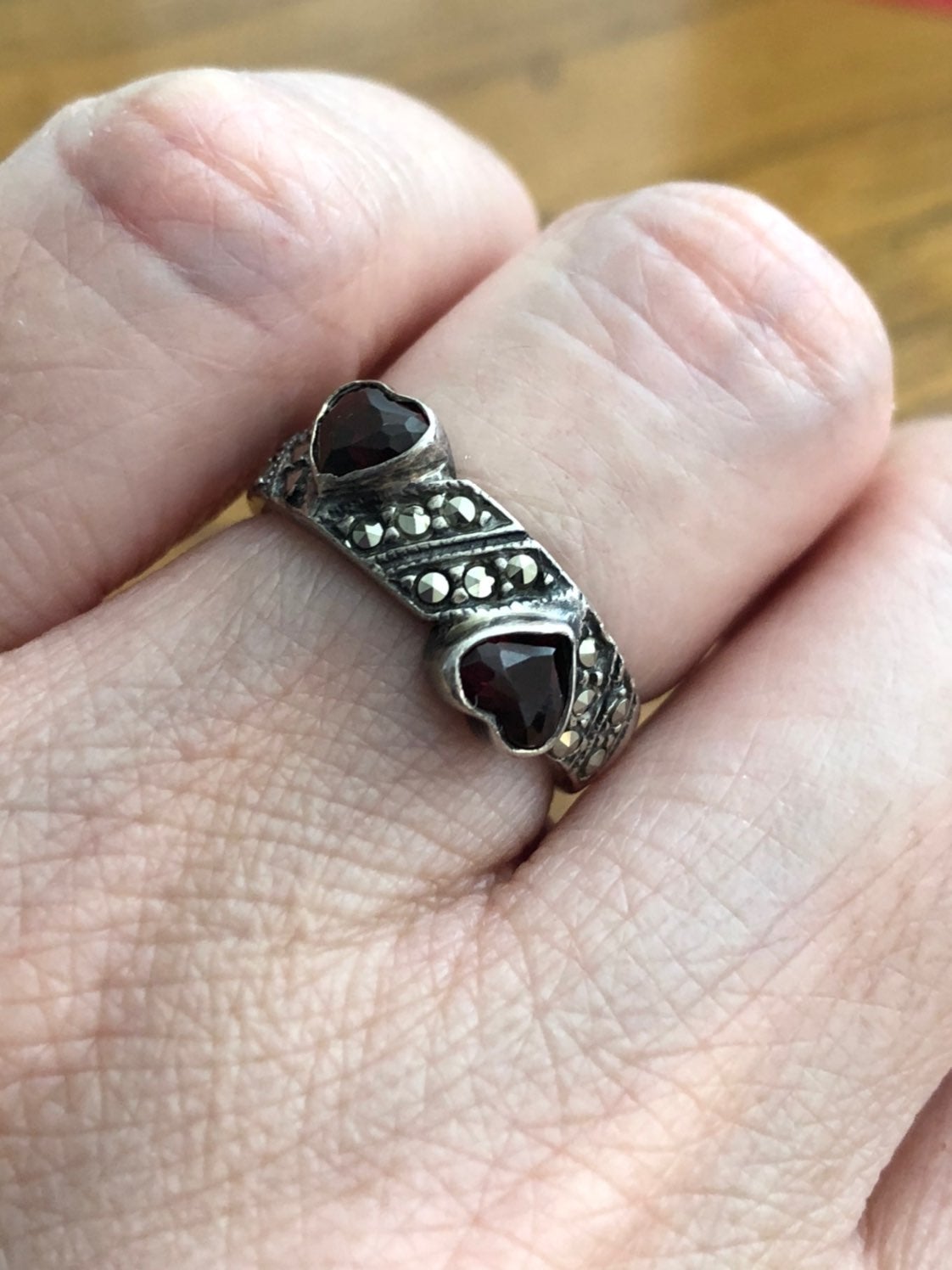 Vintage Marcasite and Garnet Ring
