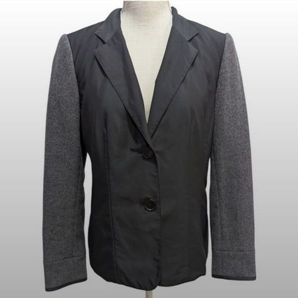 Lafayette 148 New York Mixed Media Jacket Nylon w/ Wool Two Tone Black and Grey