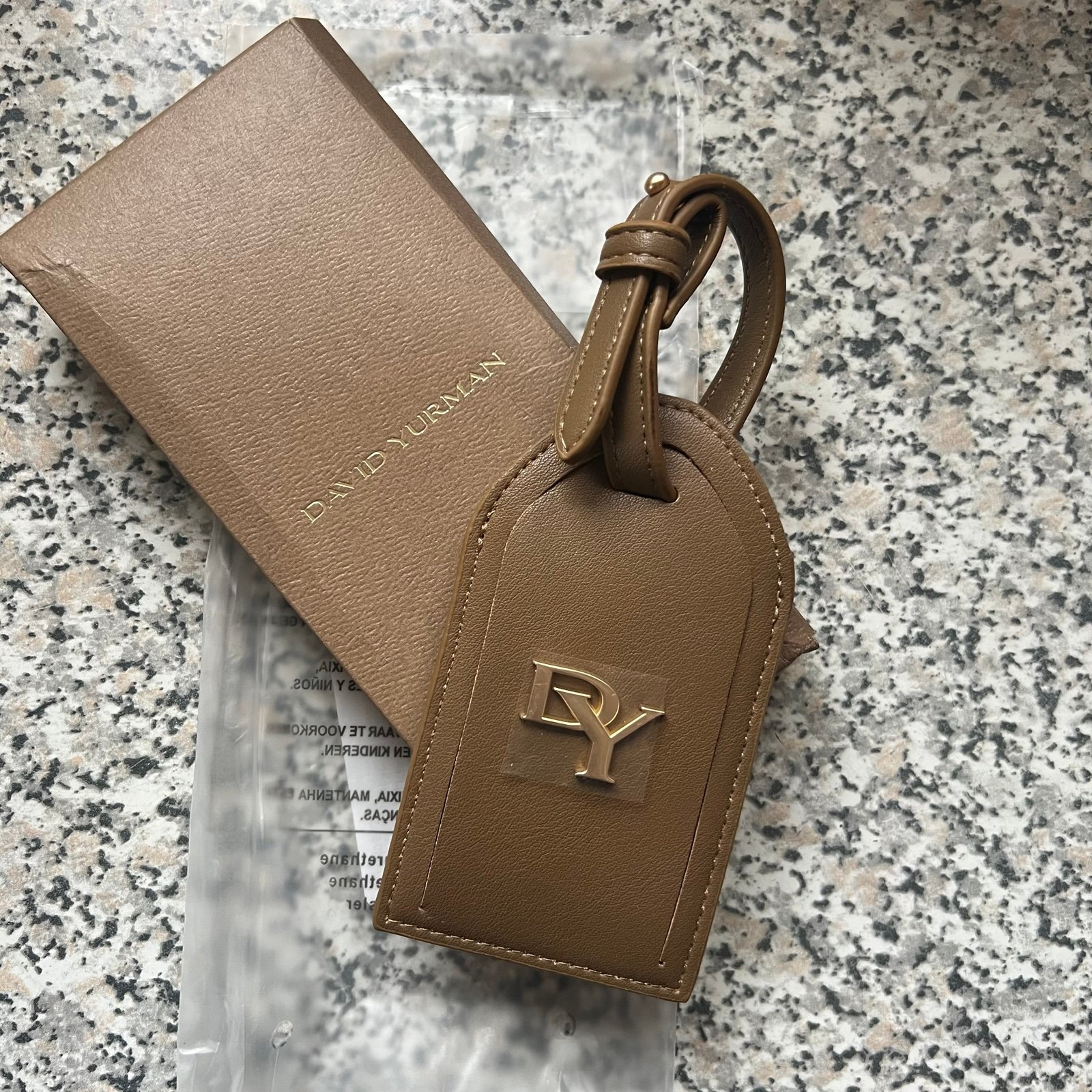 David Yurman Tan Leather Bag Tag