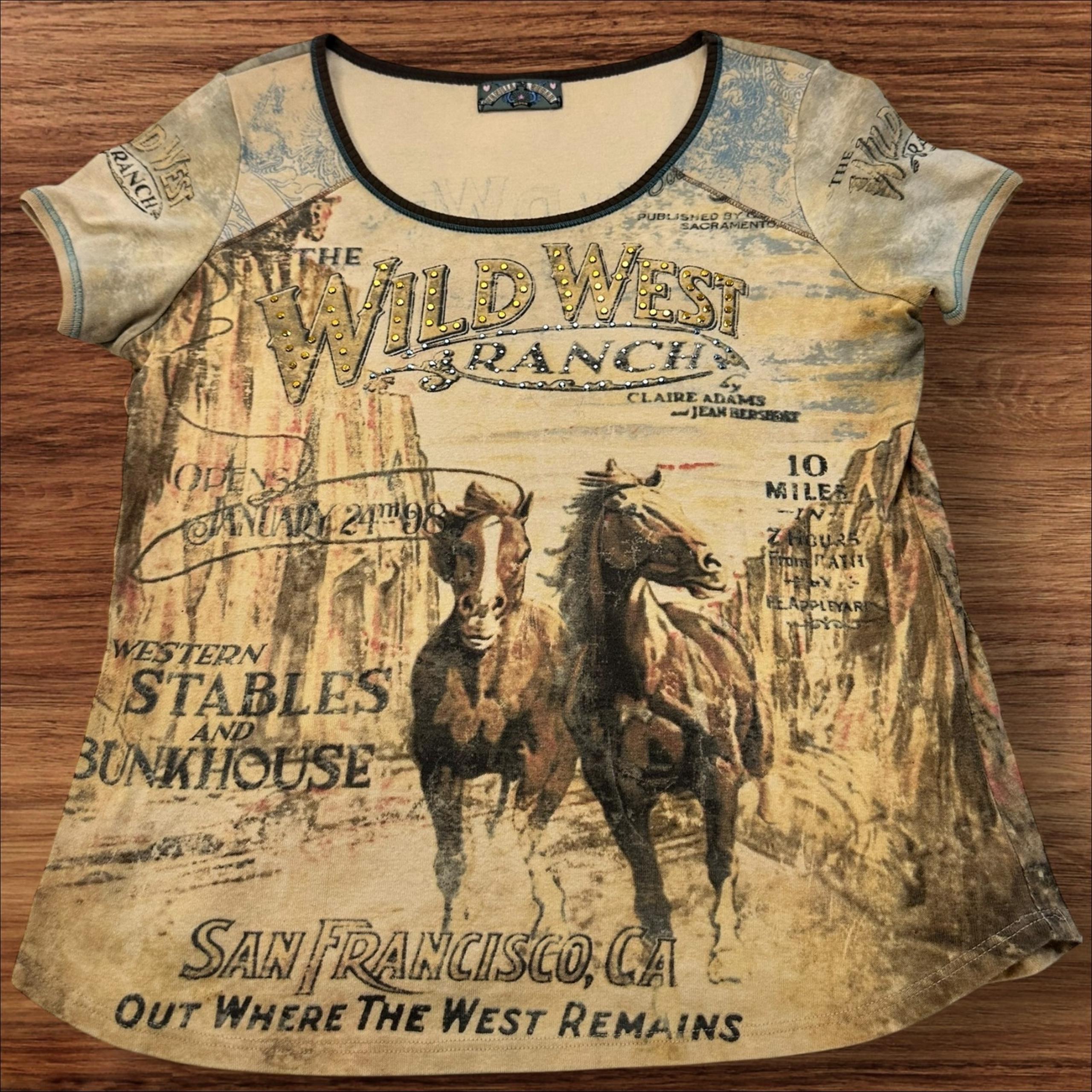 Vintage Vanilla Sugar Wild West Ranch Graphic T-Shirt Studded Top Medium