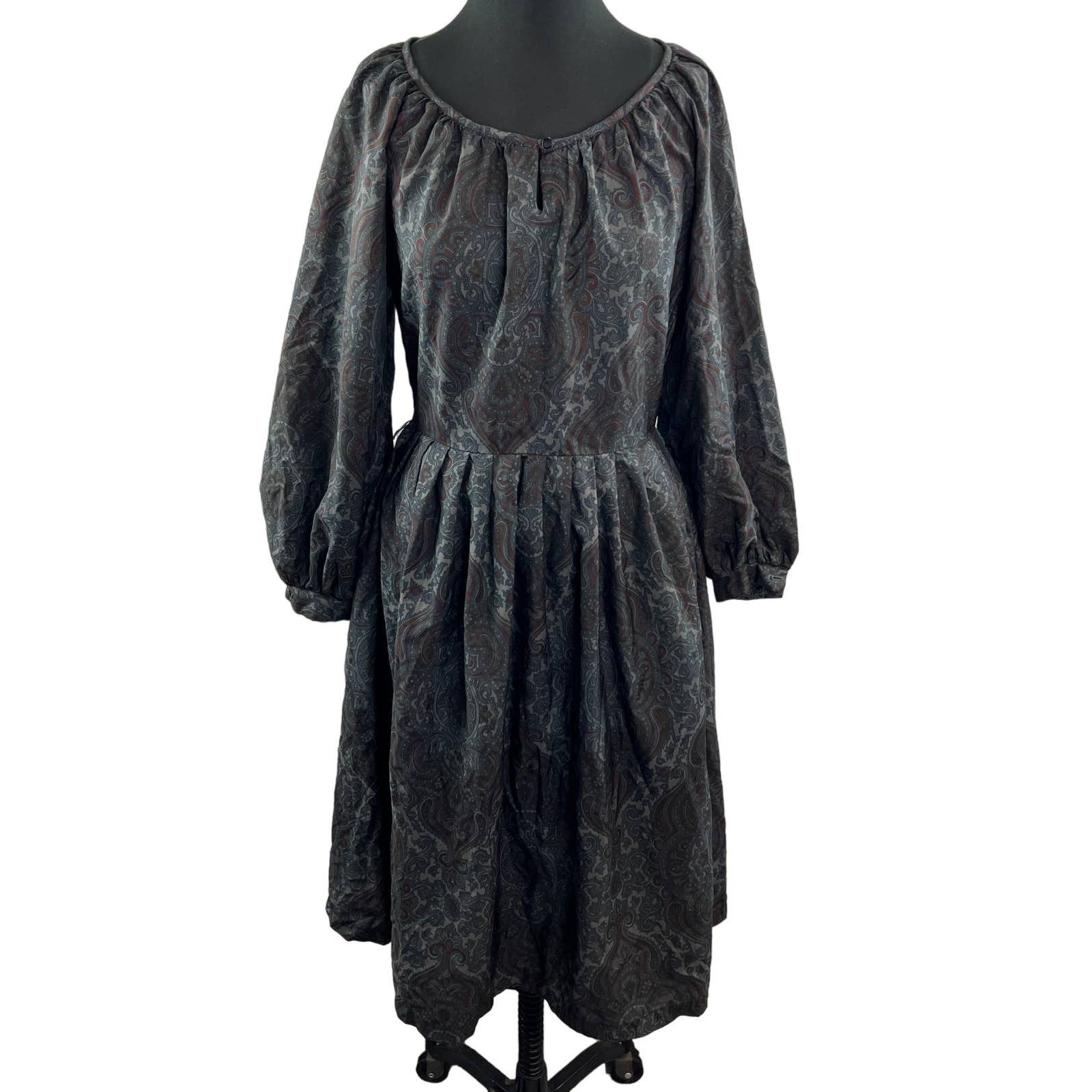 Vintage 60's 70's Namiri Miriam Susskin Black PaisleyPrairie Dress Modest