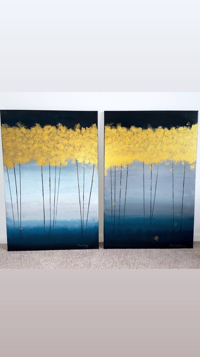 Two-panel large wall art: GOLD TREES