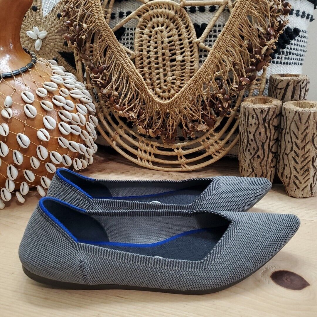 Rothy's Women US 9/40 The Point Ballet Slip On Flats Shoes Cloud Gray Birdseye