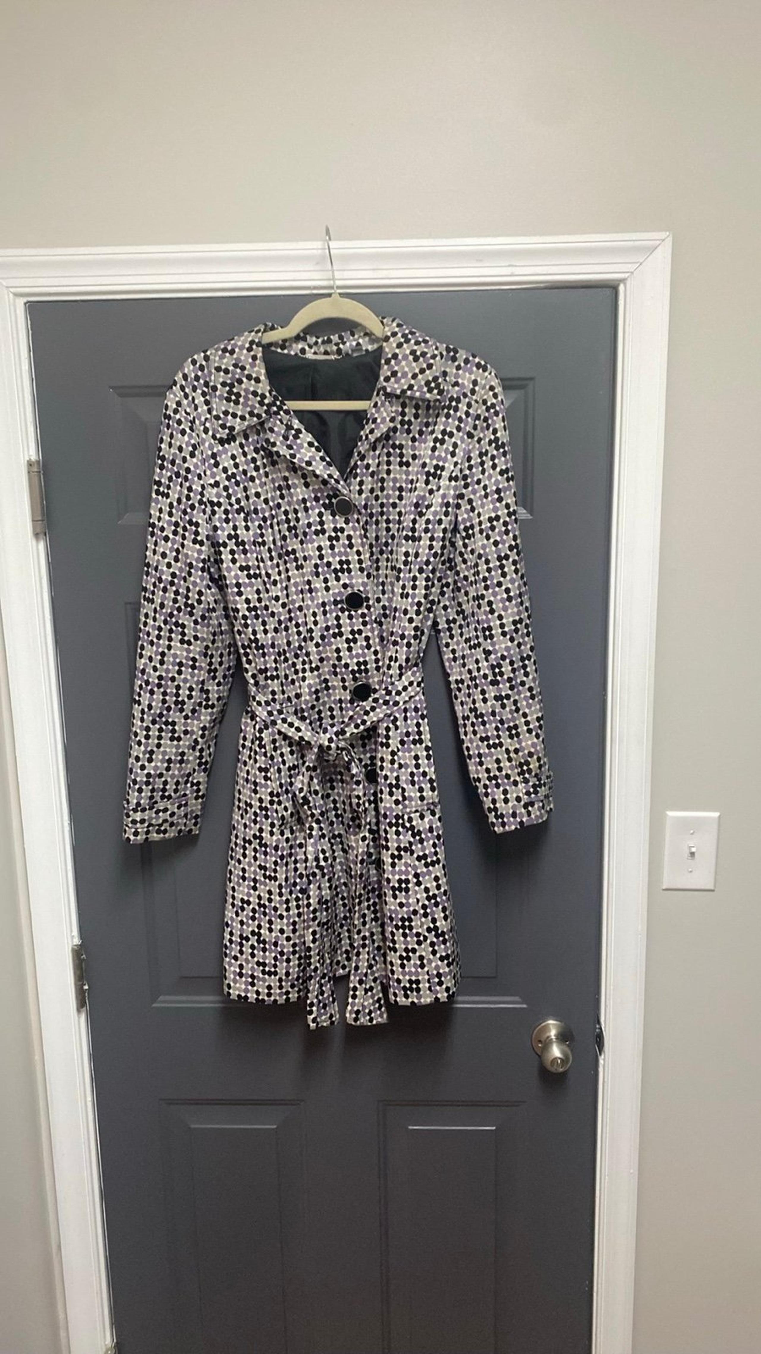 APT. 9 Spring Weight purple gray & black Polka Dotted Trench Coat size large