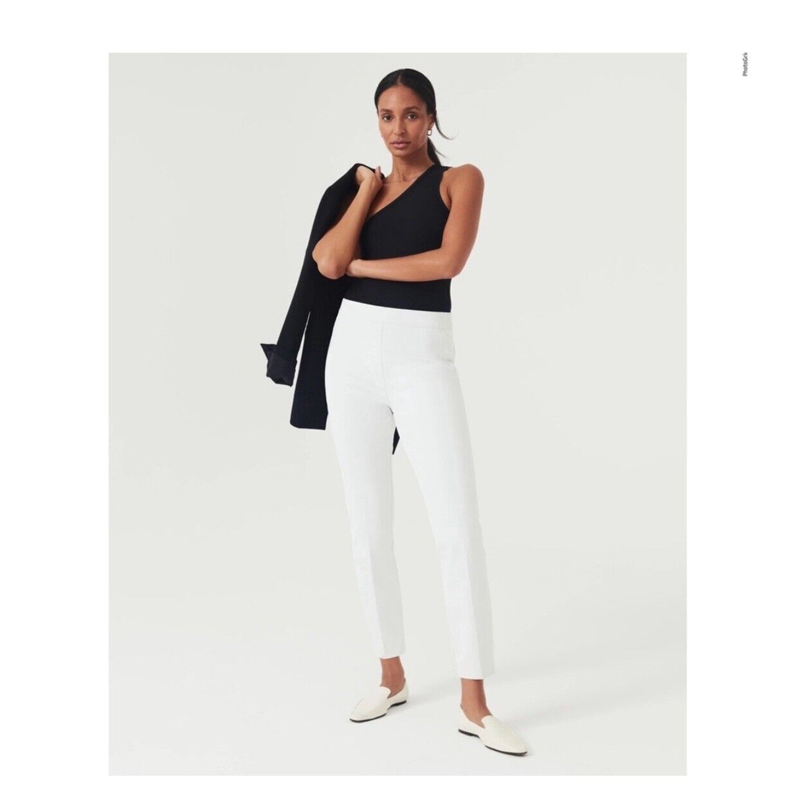 Spanx Women’s The Perfect Slim Straight Pull On Pant White Stretch Size L P NEW