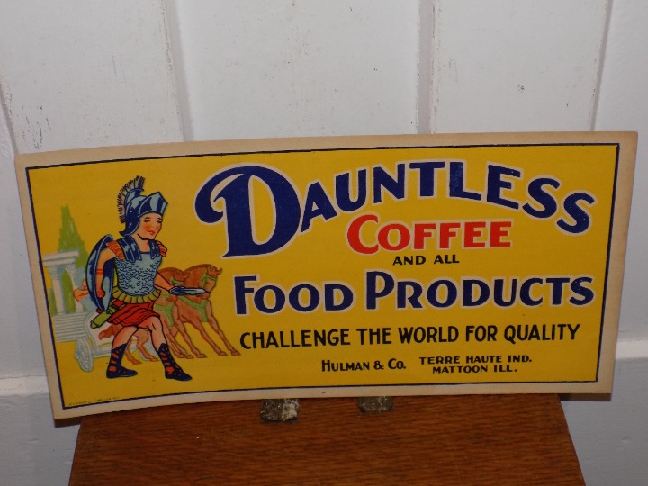 Vintage Dauntless Coffee and All Food Products Cardboard Store Sign