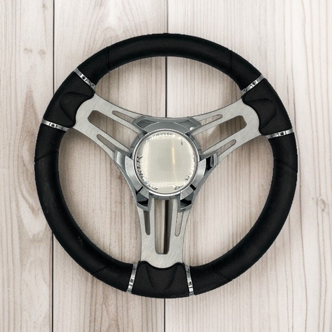 Verona Boat Steering Wheel Gray Brushed Aluminum Spokes KEYED or SPLINED HUB