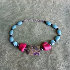 Boho Rocker Turquoise And Coral Skull Bead Choker Necklace Real Stone Jasper