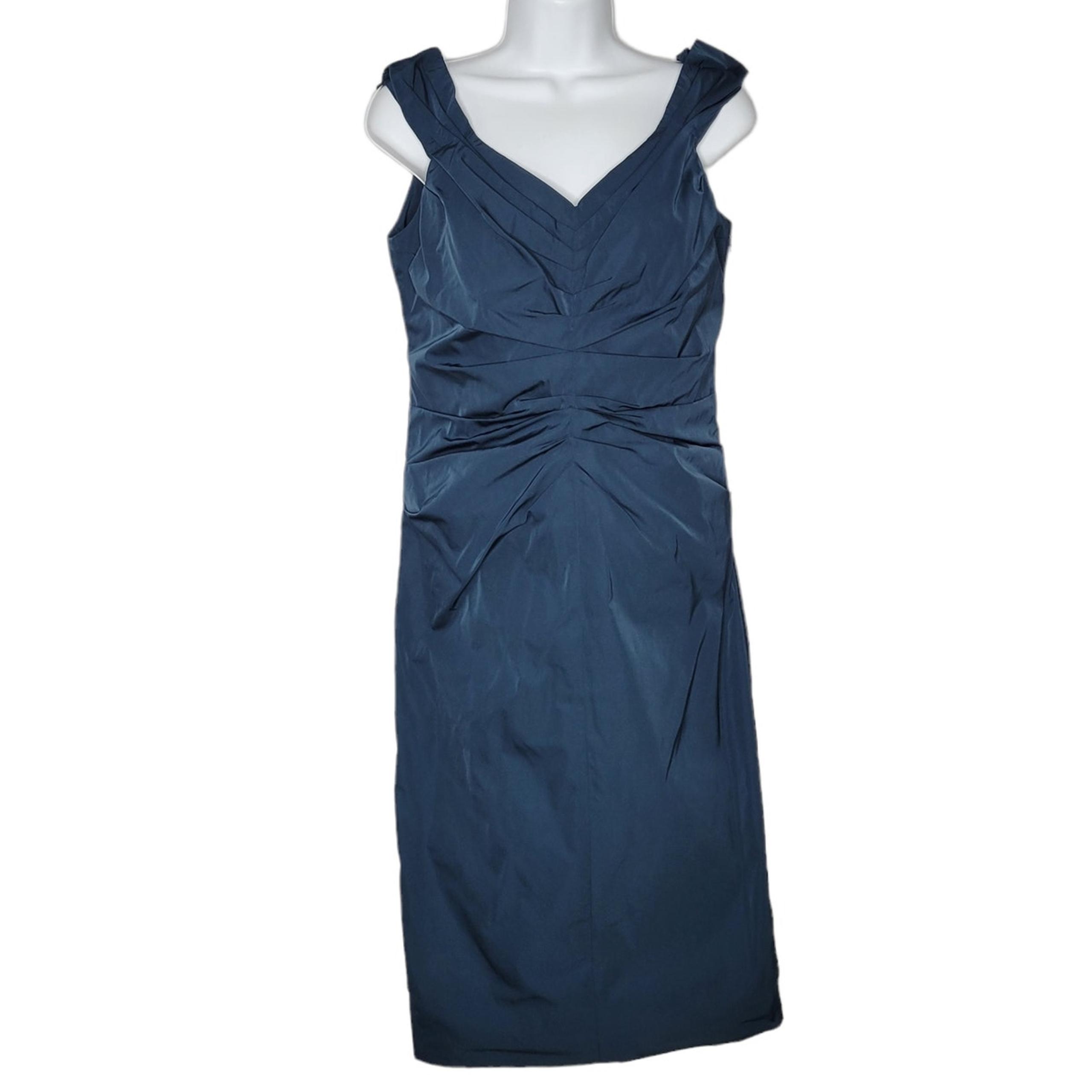 Lida Baday Teal Tucked Sleeveless Knee Length Sheath Dress NEW