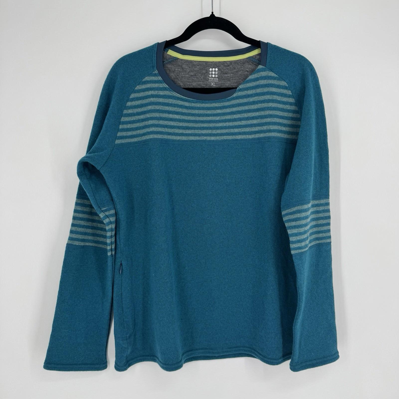 Title Nine sweater womens XL teal striped wool hiking gorpcore outdoor trail