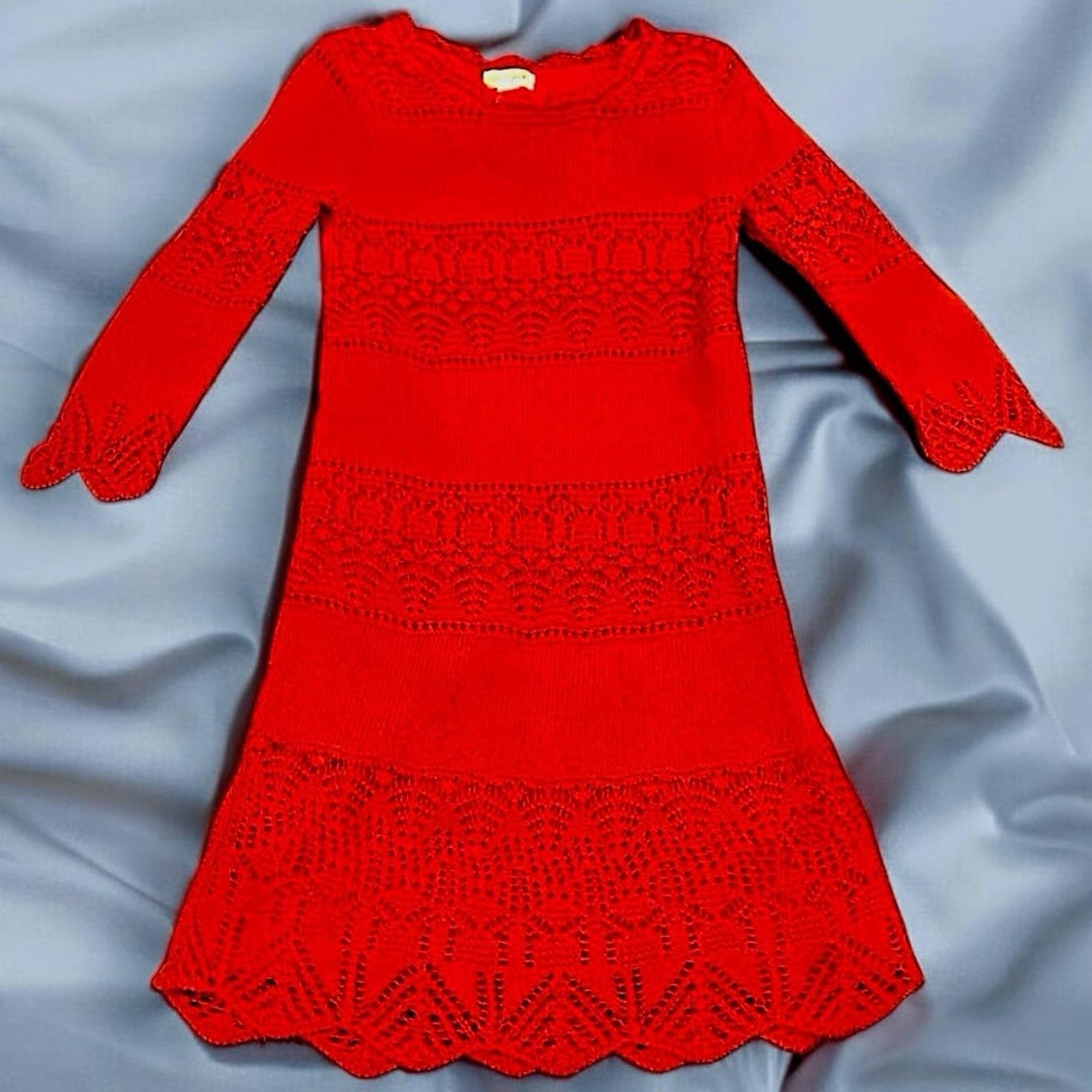 Cat & Jack Red Crochet Knit Holiday Sweater Dress Girls Small 6 / 6x
