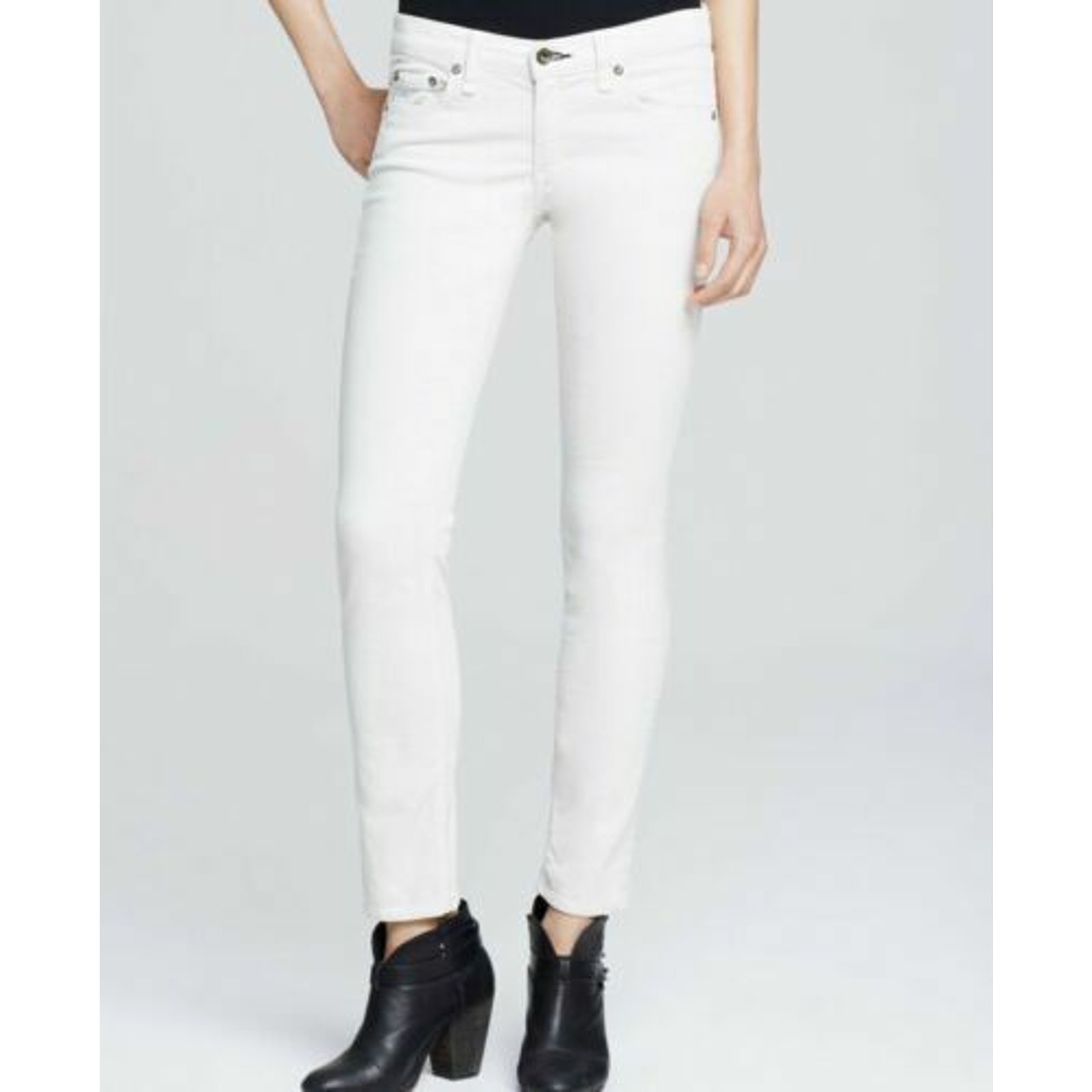 Rag & Bone Tomboy White Stretch Denim Cropped Skinny Jeans Womens 25 Inseam 28