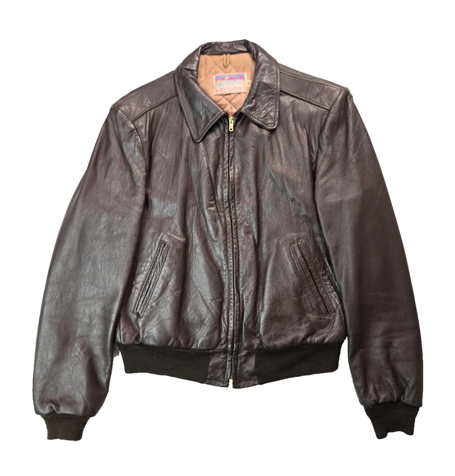 Californian Vintage 50s 60s Brown Leather Zip Bomber Jacket Womens 18 Small S