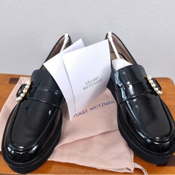NEW Stuart Weitzman Piper Super Lift Loafer 7 Black Patent
