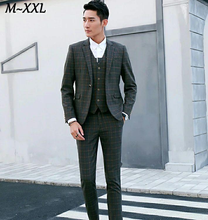 New Suit for Men, L, XL, Single Button, Check Pattern, 3 Piece Set, wt11