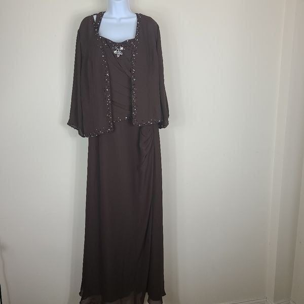 Modern Maids Chocolate Color Embellished Gown With Chiffon Jacket