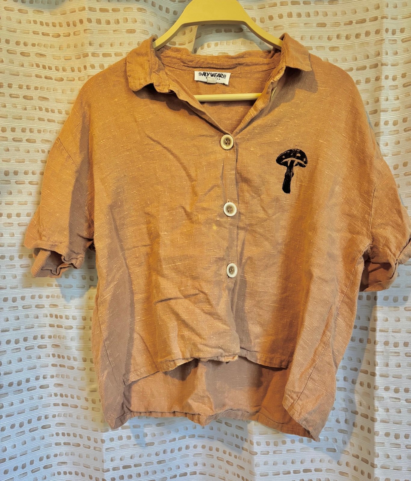 Handmade Mushroom Block Print Linen Button Up