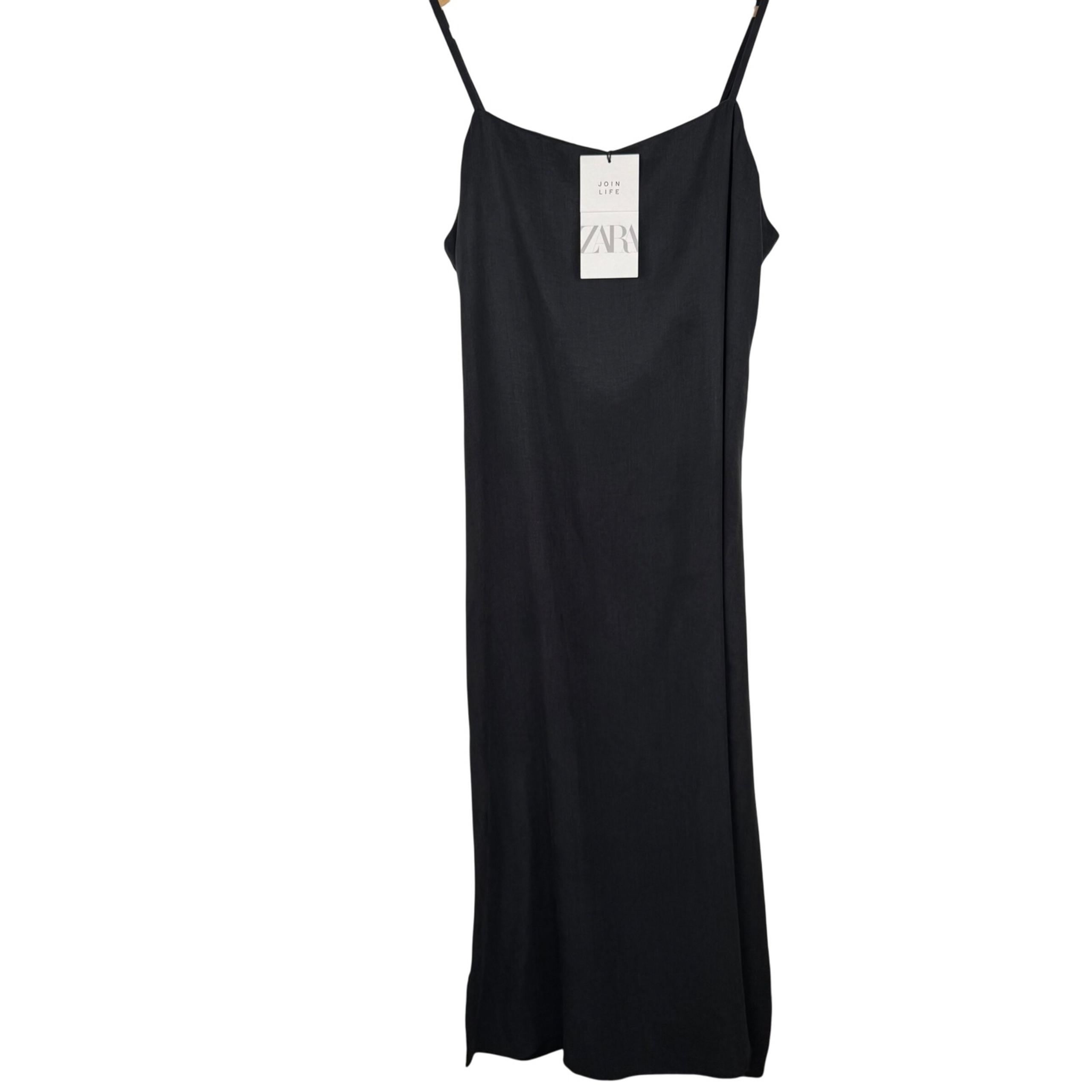 Zara Black Slip Dress Sleeveless Midi Casual Summer Dress Size M Straps Lyocell