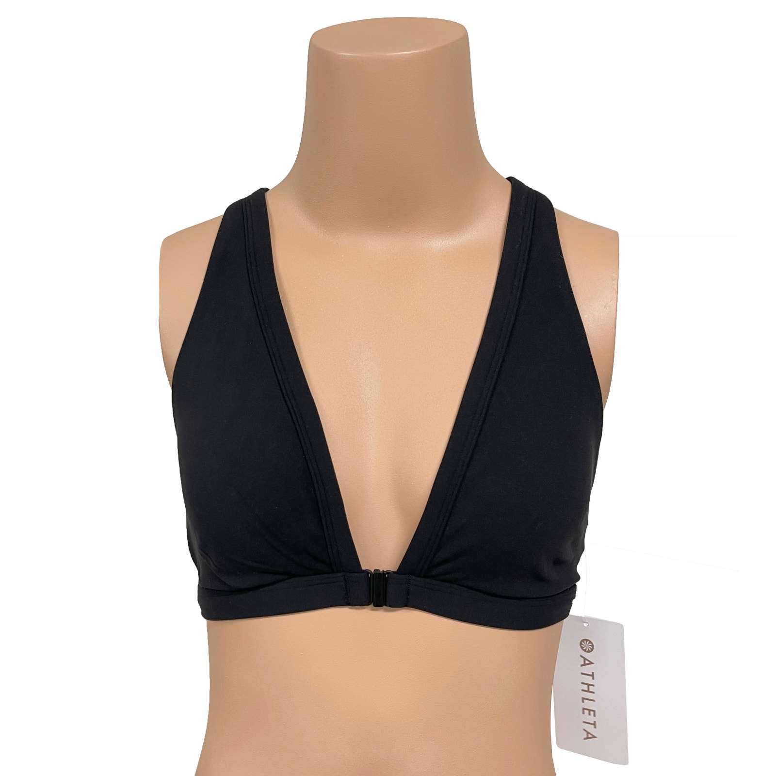 Athleta Harmony Bra A-C Sz S New 54 Black Low Cut Racerback Front Close