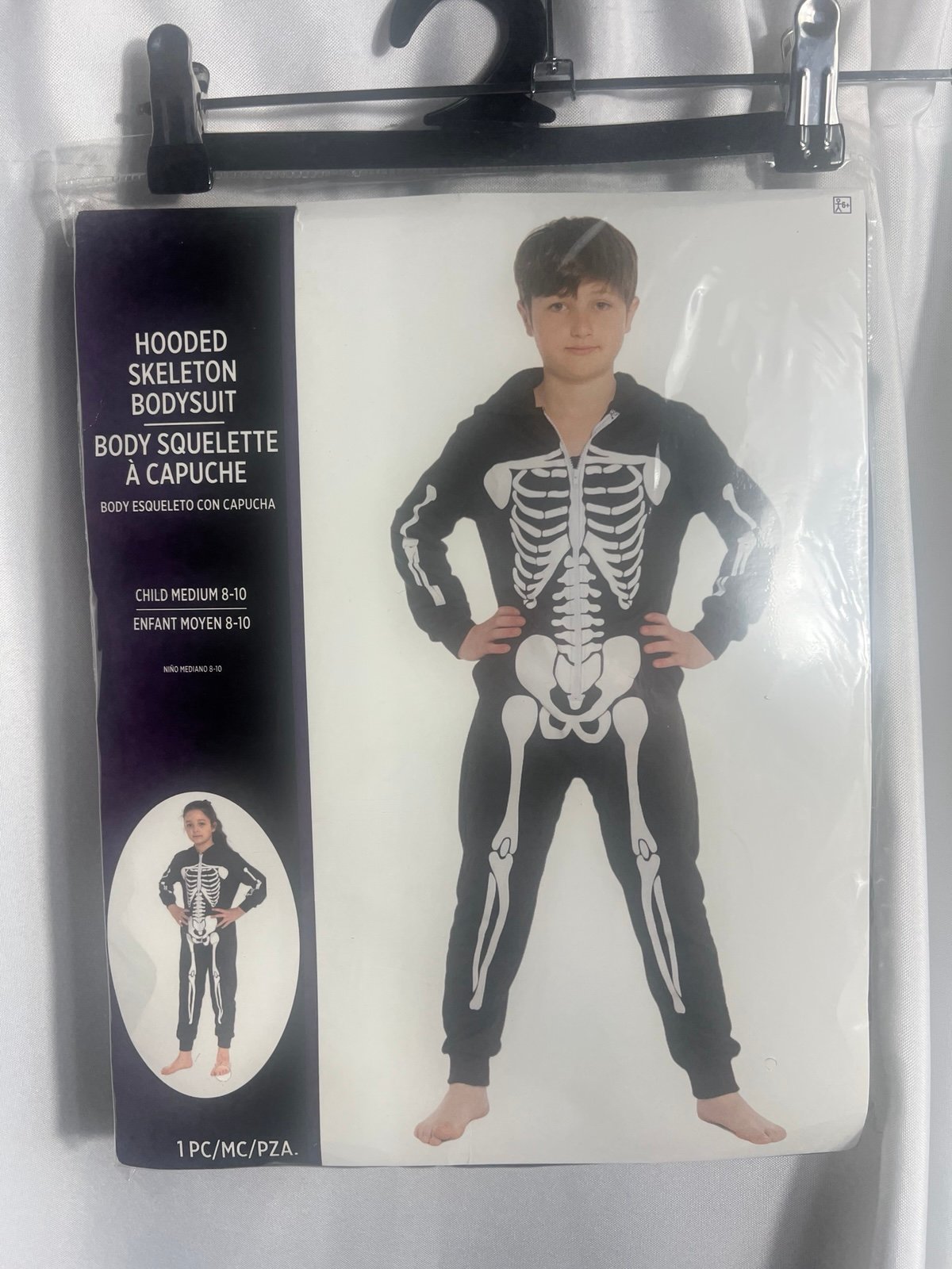 Hooded Skeleton Bodysuit Costume Unisex Kids Size M 8-10 Halloween NWT