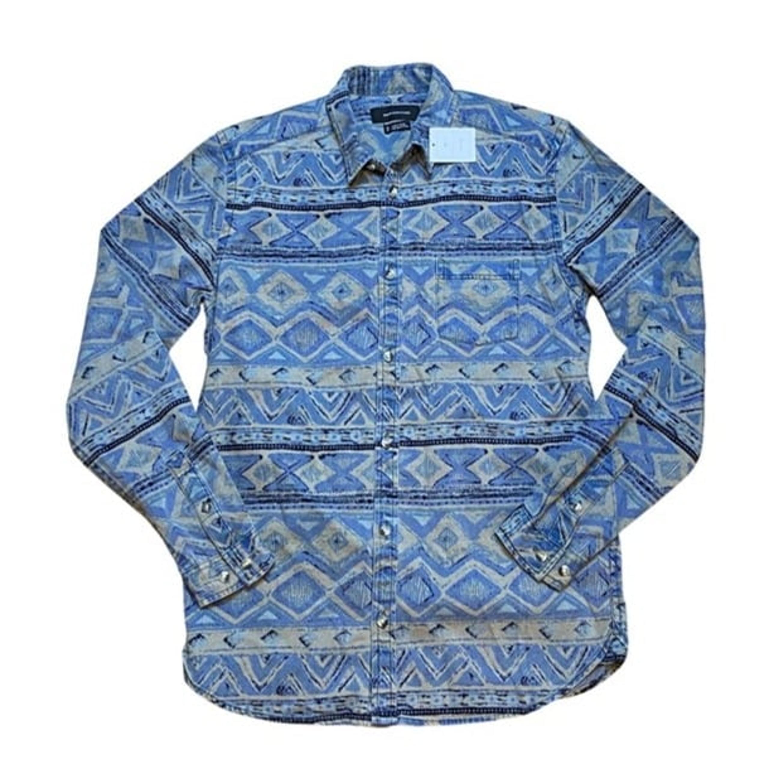 Men's Urban Outfitters XS Tribal Southwestern Print Denim Button-Up Shirt Blue/B