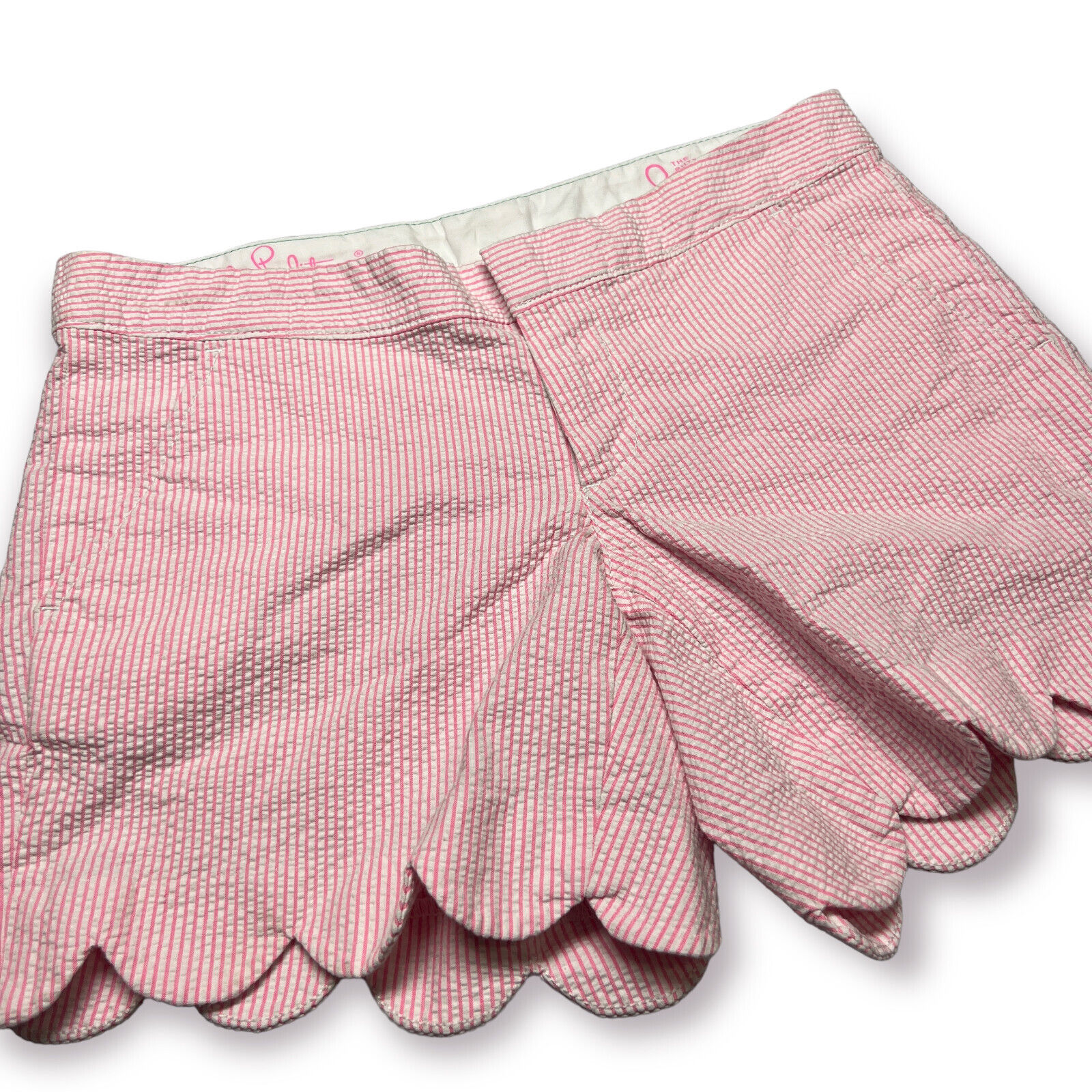 Lilly Pulitzer SIZE 0 WAIST 30 Buttercup Short Pink Seersucker Scallop Pockets
