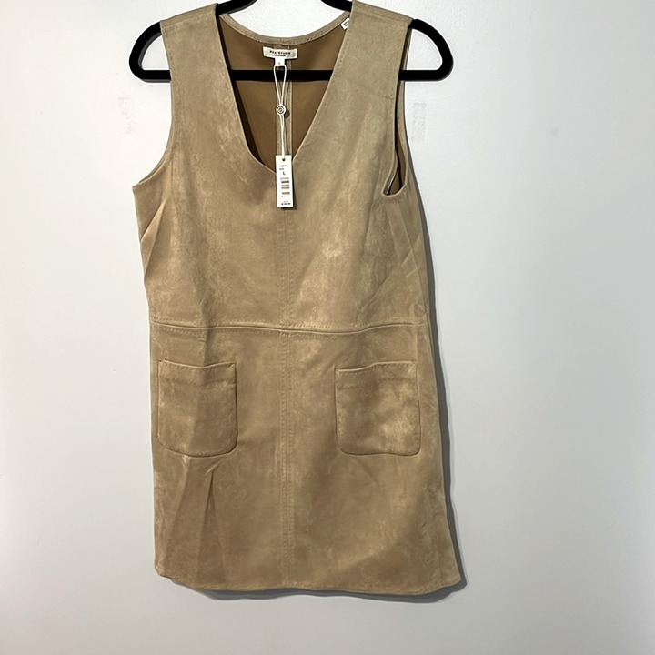 Max Studio London NWT Faux Suede Beige Jumper/Dress w/pockets VNeck Size Large