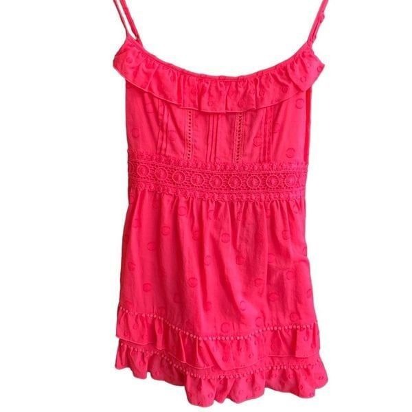 Juicy Couture Vintage Magenta Ruffle Top Eyelet, Spaghetti Strap, Size 4