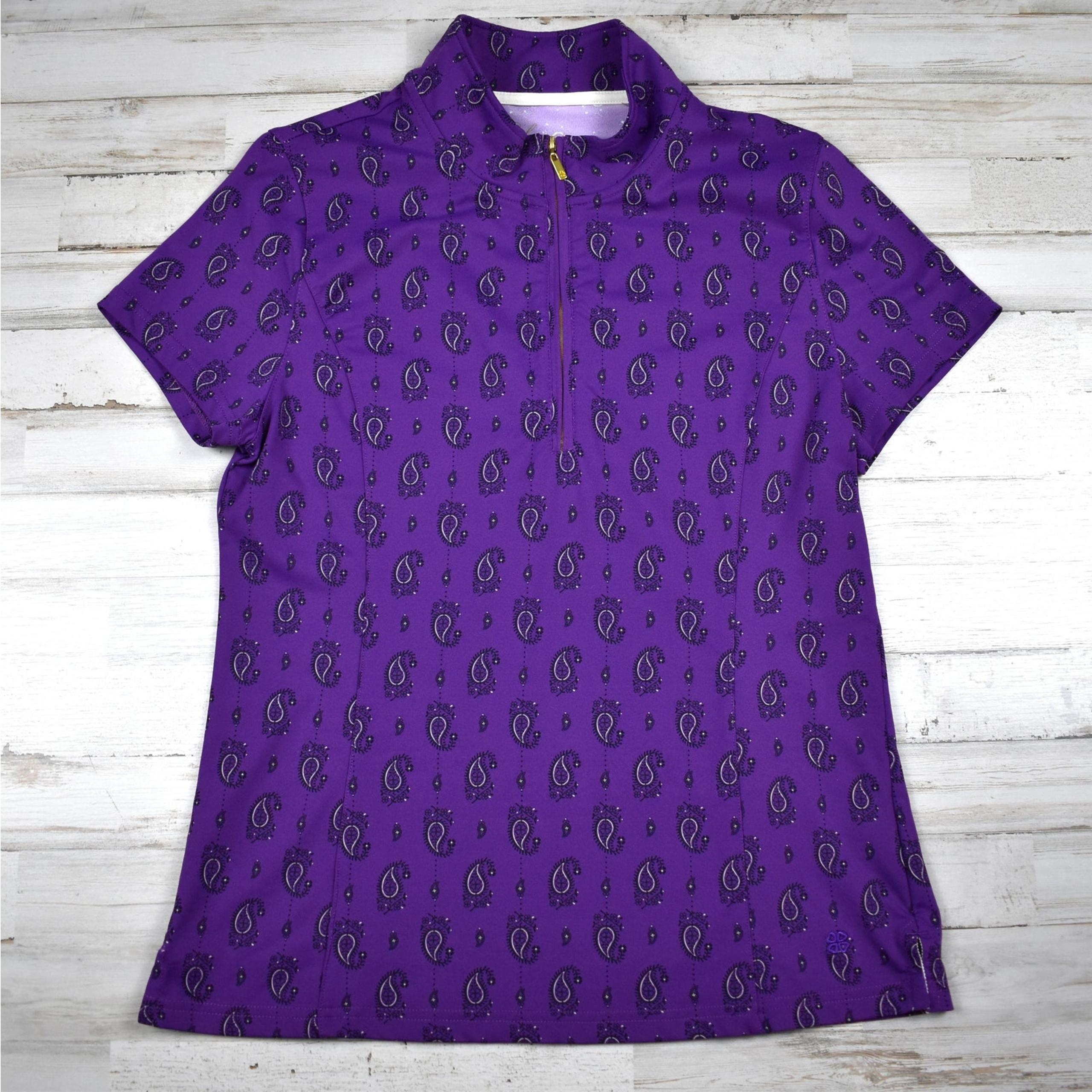 Clover by Bobby Jones Golf Performance zip polo top shirt purple paisley medium
