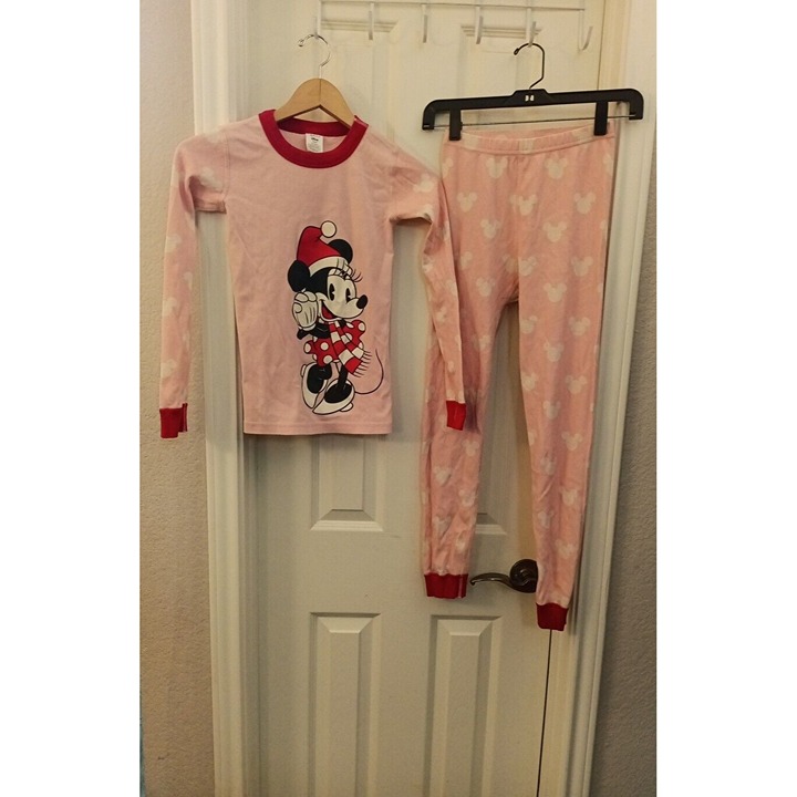 Girls Hanna Andersson Pink/White Logo Minnie Mouse Pajama Set Size 10
