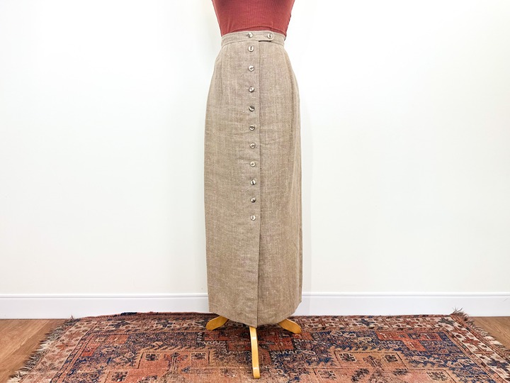 Vintage 90s Coastal Natural Linen Hemp Button Front Long Maxi Skirt - Medium