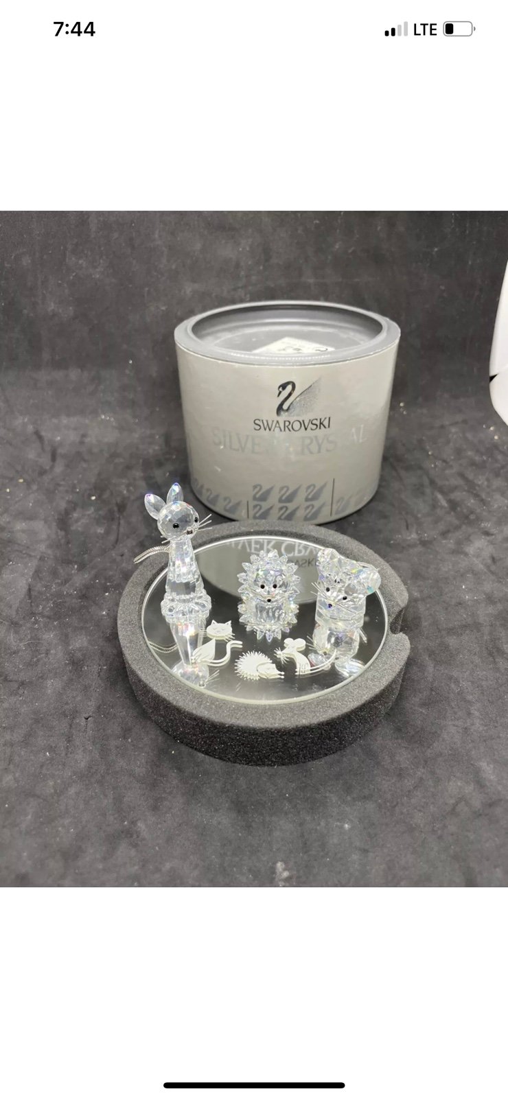 SWAROVSKI Crystal Set: Cat, Mouse Hedgehog Figurines 187512 W/ Box, Plate
